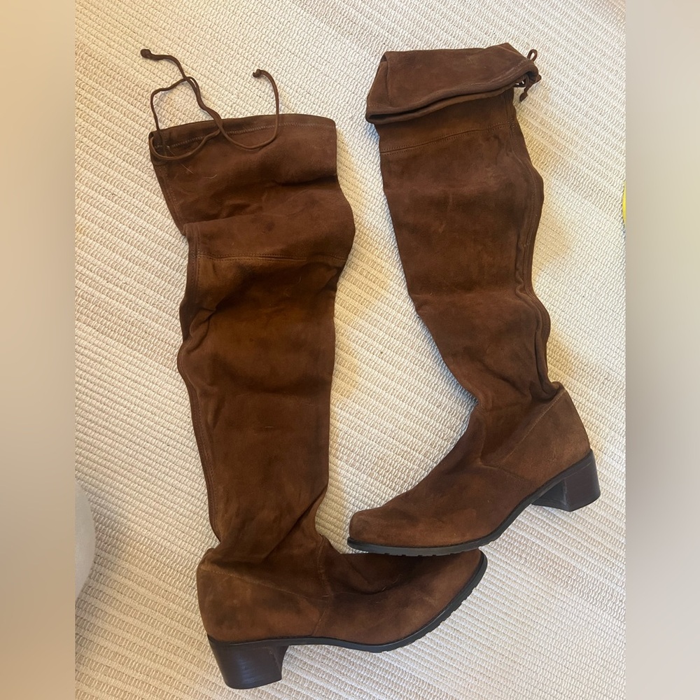 stuart weitzman midland over the knee tie boots brown suede size 8